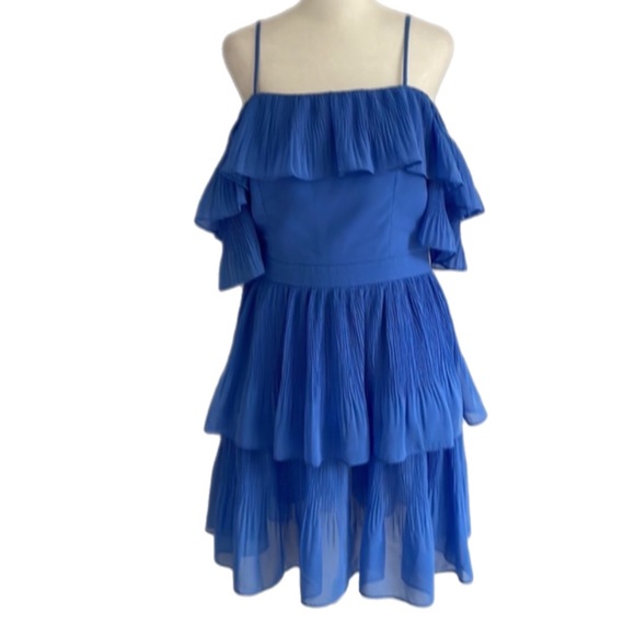 Adelyn Rae Blue Chiffon Tiered Ruffle Open Cold Shoulder Above Knee Dress - Picture 2 of 13